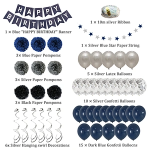 Amazon Hot Sale Navy Blue Happy Birthday Balloon Set For Kids Birhtday Party Decoration