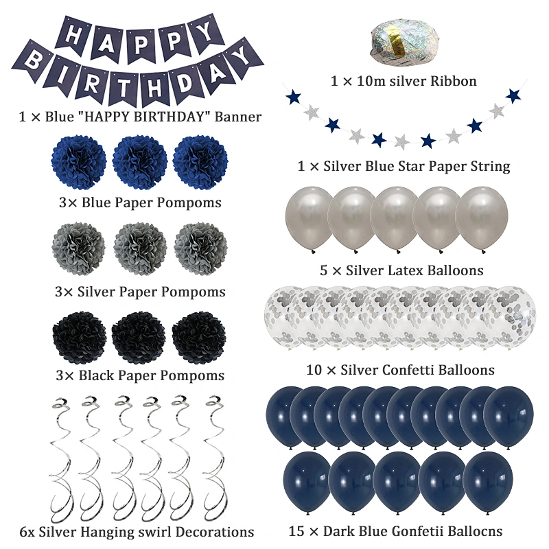 Amazon Hot Sale Navy Blue Happy Birthday Balloon Set For Kids Birhtday Party Decoration