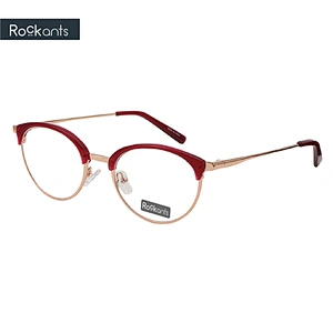 Fashion design round metal optical frame acetate rim eyeglasses woman frames optical eyeglasses glasses