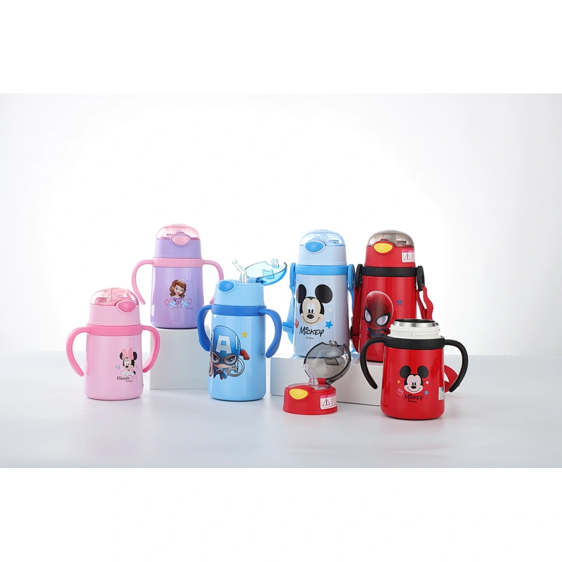 Children stainless steel thermo vacuum flask water bottle with straw lid