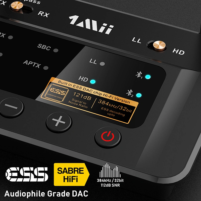 1Mii B03Pro Dual Link Bluetooth 5.0 Transmitter Receiver for TV Home Stereo BT Headphones, support aptX, aptX LL, aptX HD and LDAC Audio