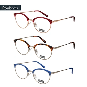 Fashion design round metal optical frame acetate rim eyeglasses woman frames optical eyeglasses glasses