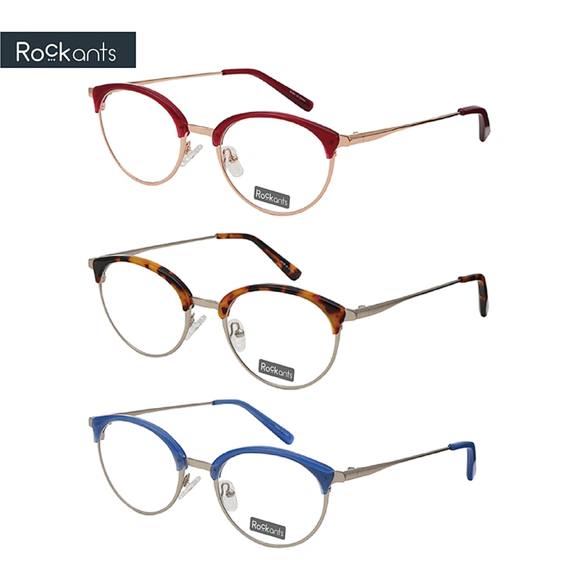 Fashion design round metal optical frame acetate rim eyeglasses woman frames optical eyeglasses glasses