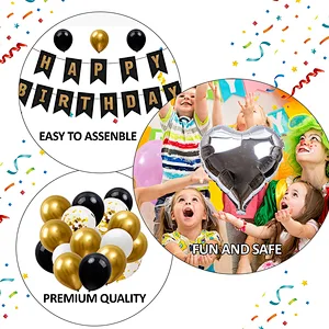 Happy Birthday Banner Set Swallowtail Flag Gold Black White Confetti Balloon For Birthday Party Decoration