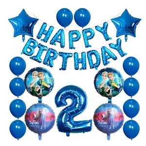 Elsa Disney Frozen Princess Blue Balloon Set Happy Birthday Letter Banner Number Foil Balloon And Latex Balloon Aluminum Film Globos For Children Birthday Party Decorations