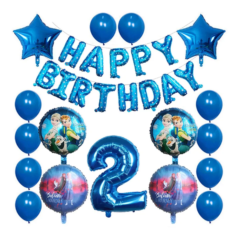 Elsa Disney Frozen Princess Blue Balloon Set Happy Birthday Letter Banner Number Foil Balloon And Latex Balloon Aluminum Film Globos For Children Birthday Party Decorations