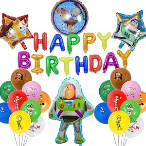 Toy Inspired Story Birthday Party Supplies, Happy Birthday Banner Foil latex Balloons for Toy Story Kids Baby Shower Party Decor