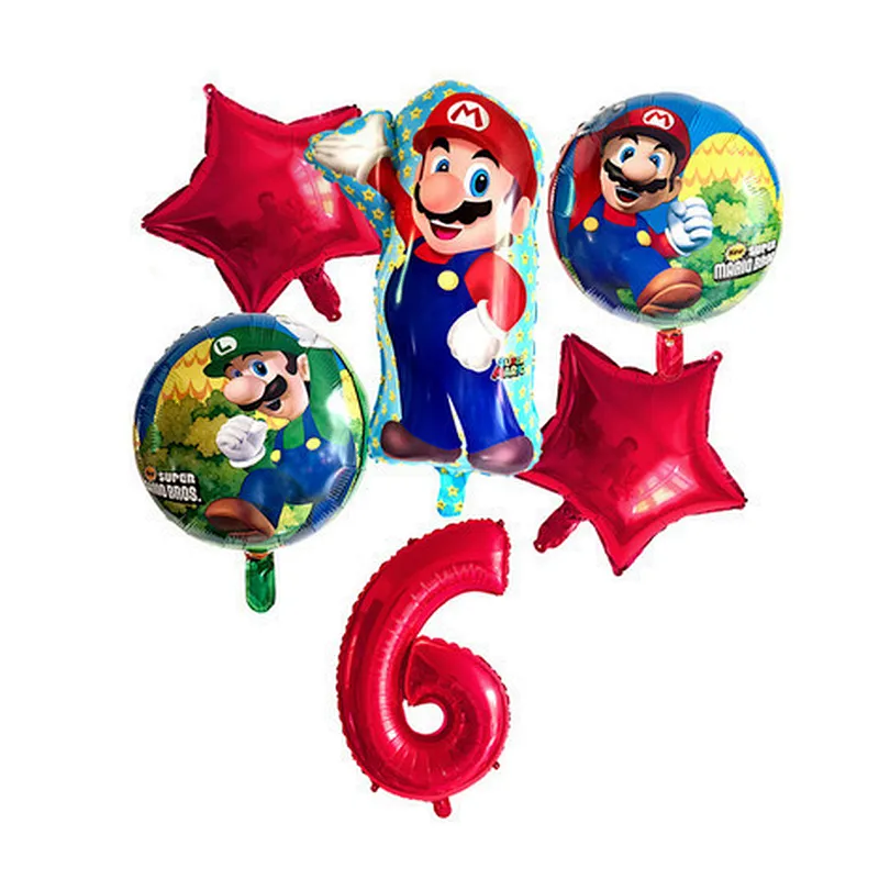 6pcs Super Mario Balloon Latex Mario Bros Balloons For 1 2 3 4 5 6 Birthday Party Decor Baby Shower Lugis Mario Ballons Kids Toy