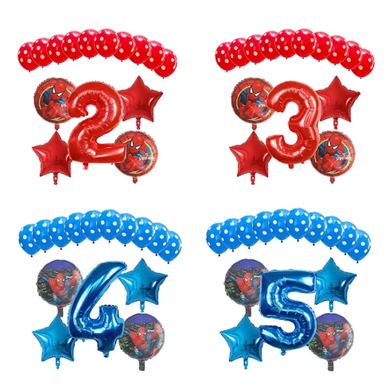 15pcs Spider Cartoon man Helium Foil Balloons Polk Dot Latex Air Globos Superhero Theme Birthday Party Decoration Kids Toys Gift