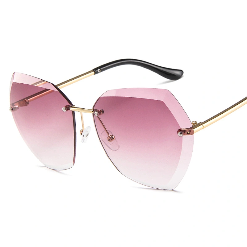 2021 Gold Metal Women Retro Hotsale Frameless Rimless Square Oversized Sunglasses