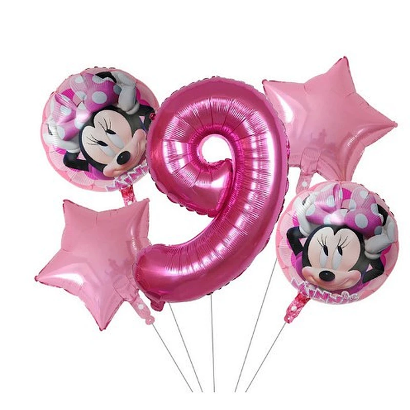 5pcs 18inch Mickey Minnie Foil Balloons Set Pink Gold 30inch Number Globos Baby Shower Kids Happy Birthday Party Decoration Toys