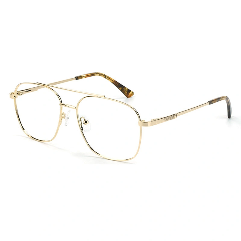 Double bridge big frame eyeglasses men retro gold temple oversized optical glasses