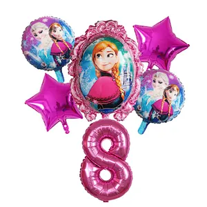 6Pcs Elsa Disney Frozen Princess Helium Balloons Number Baby Shower Girl Foil Globos Birthday Party Decorations Kids Toys Gift