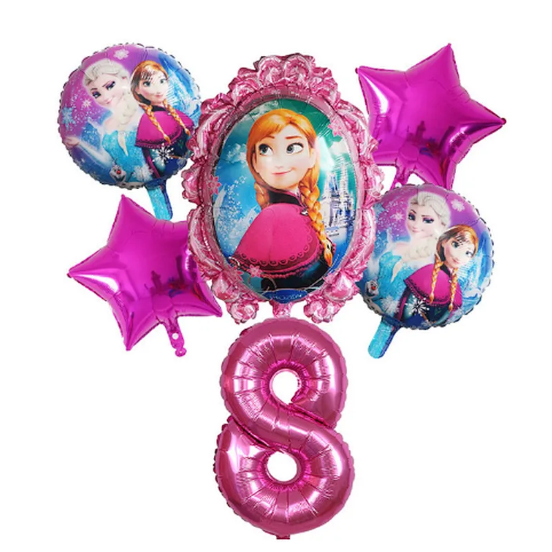6Pcs Elsa Disney Frozen Princess Helium Balloons Number Baby Shower Girl Foil Globos Birthday Party Decorations Kids Toys Gift