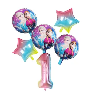 Disney Frozen Princess Elsa Helium Balloons Gradient Number Baby Shower Party Decoration Balloons Kids Birthday Air Globos