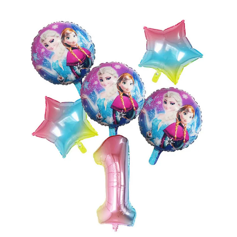 Disney Frozen Princess Elsa Helium Balloons Gradient Number Baby Shower Party Decoration Balloons Kids Birthday Air Globos