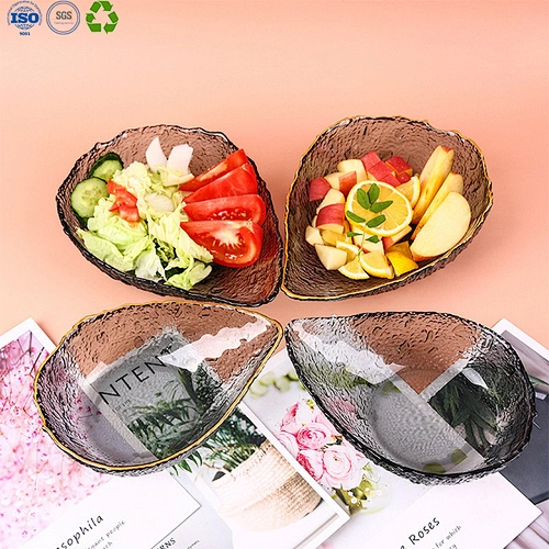 Fruit Salad Glass Bowl Set with Gold Edge