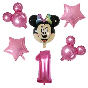Pink Mickey Minnie Mickey Mouse Number Foil Balloon Cartoon Theme Children's Birthday Party Decoration Balloon Set