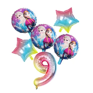 Disney Frozen Princess Elsa Helium Balloons Gradient Number Baby Shower Party Decoration Balloons Kids Birthday Air Globos