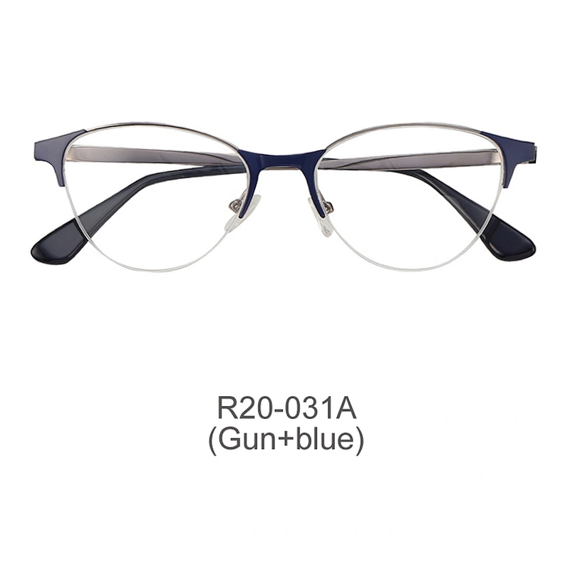 fashion cat eye half rim women metal optical two color eyeglasses frames