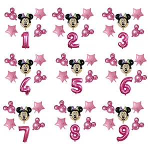 Pink Mickey Minnie Mickey Mouse Number Foil Balloon Cartoon Theme Children's Birthday Party Decoration Balloon Set