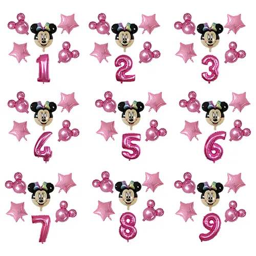 Pink Mickey Minnie Mickey Mouse Number Foil Balloon Cartoon Theme Children's Birthday Party Decoration Balloon Set