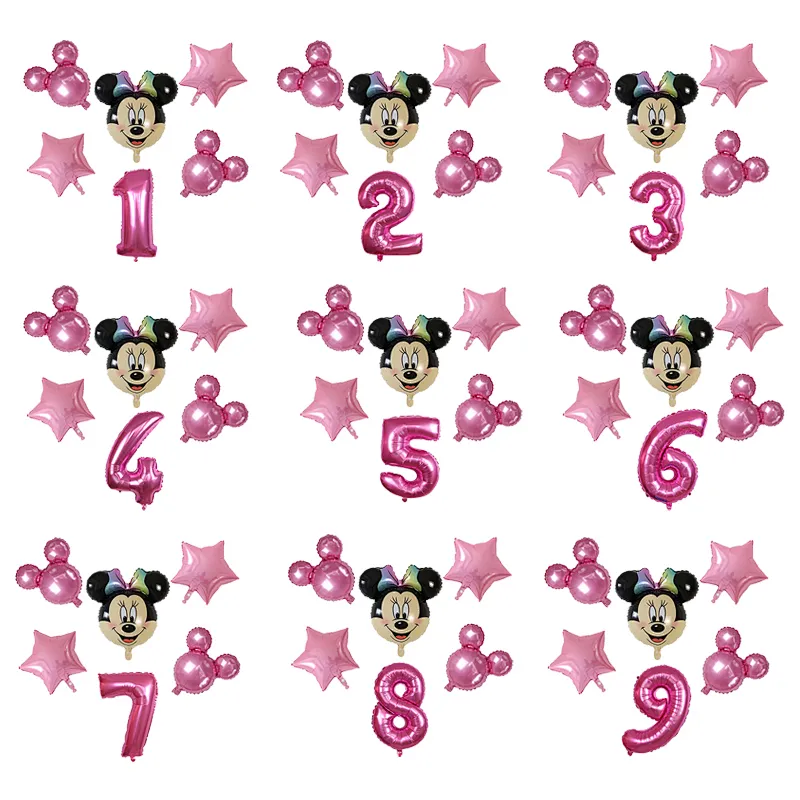Pink Mickey Minnie Mickey Mouse Number Foil Balloon Cartoon Theme Children's Birthday Party Decoration Balloon Set