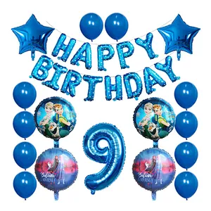 Elsa Disney Frozen Princess Blue Balloon Set Happy Birthday Letter Banner Number Foil Balloon And Latex Balloon Aluminum Film Globos For Children Birthday Party Decorations