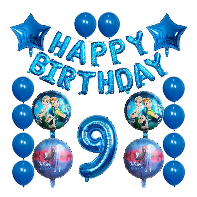 Elsa Disney Frozen Princess Blue Balloon Set Happy Birthday Letter Banner Number Foil Balloon And Latex Balloon Aluminum Film Globos For Children Birthday Party Decorations