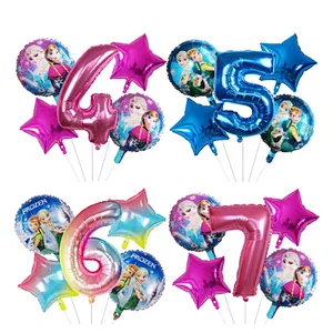 5Pcs Number Balloon Elsa Anna Disney Frozen Princess Helium Balloons Baby Shower Girl Globos Birthday Party Decoration Kids Toys