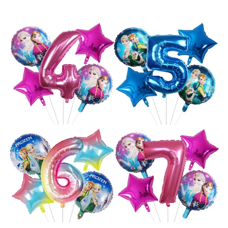 5Pcs Number Balloon Elsa Anna Disney Frozen Princess Helium Balloons Baby Shower Girl Globos Birthday Party Decoration Kids Toys