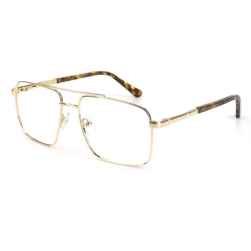 Squared double bridge eyeglasses frame metal optical frames oversized
