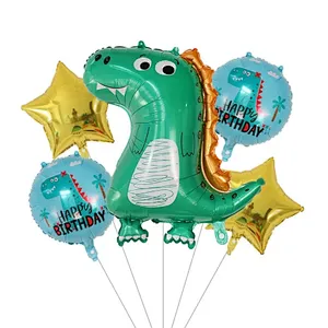 5pcs 18 inch Star Cartoon Dinosaur Foil Balloons Happy Birthday Party Decoration Baby Shower Kids Toys Balloon