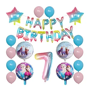 Elsa Disney Frozen Princess Blue Balloon Set Happy Birthday Letter Banner Number Foil Balloon And Latex Balloon Aluminum Film Globos For Children Birthday Party Decorations