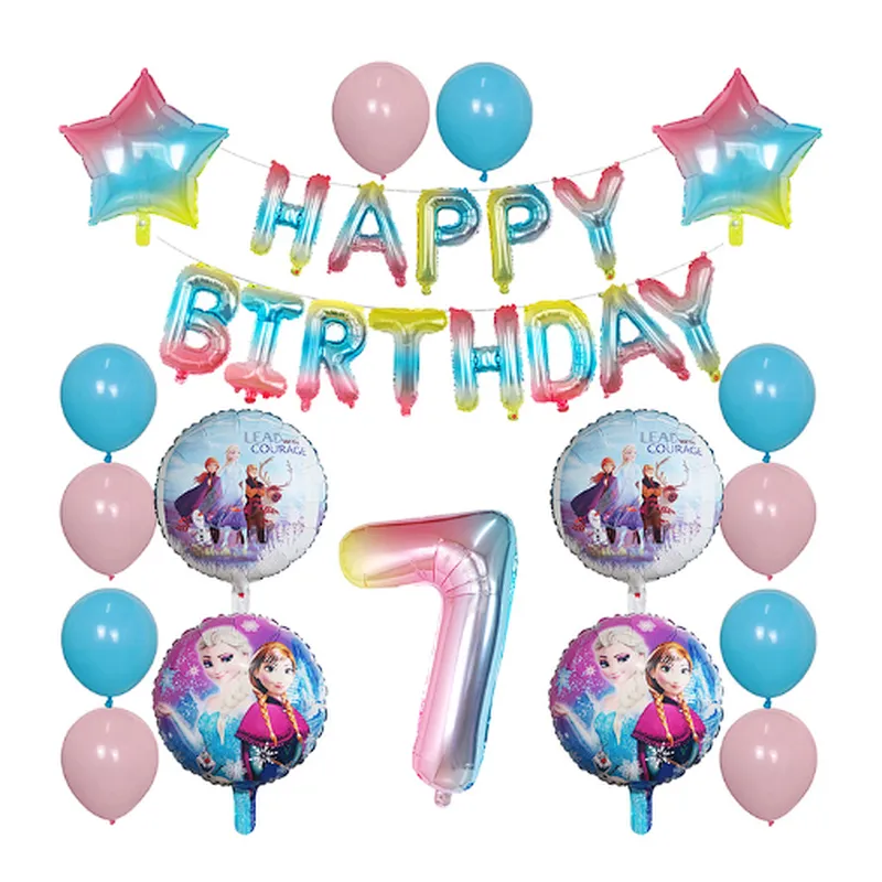 Elsa Disney Frozen Princess Blue Balloon Set Happy Birthday Letter Banner Number Foil Balloon And Latex Balloon Aluminum Film Globos For Children Birthday Party Decorations