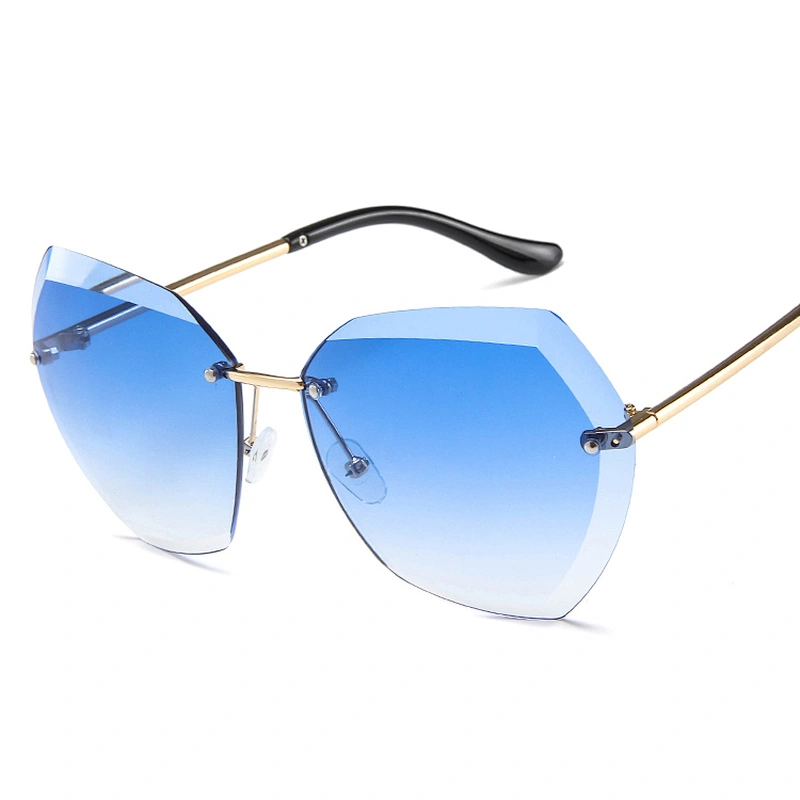 2021 Gold Metal Women Retro Hotsale Frameless Rimless Square Oversized Sunglasses