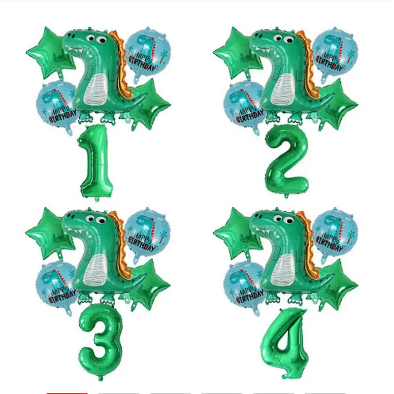 New Design 5pcs Cartoon Cute Dinosaur 30 Inch Number Foil Star Balloon Set
