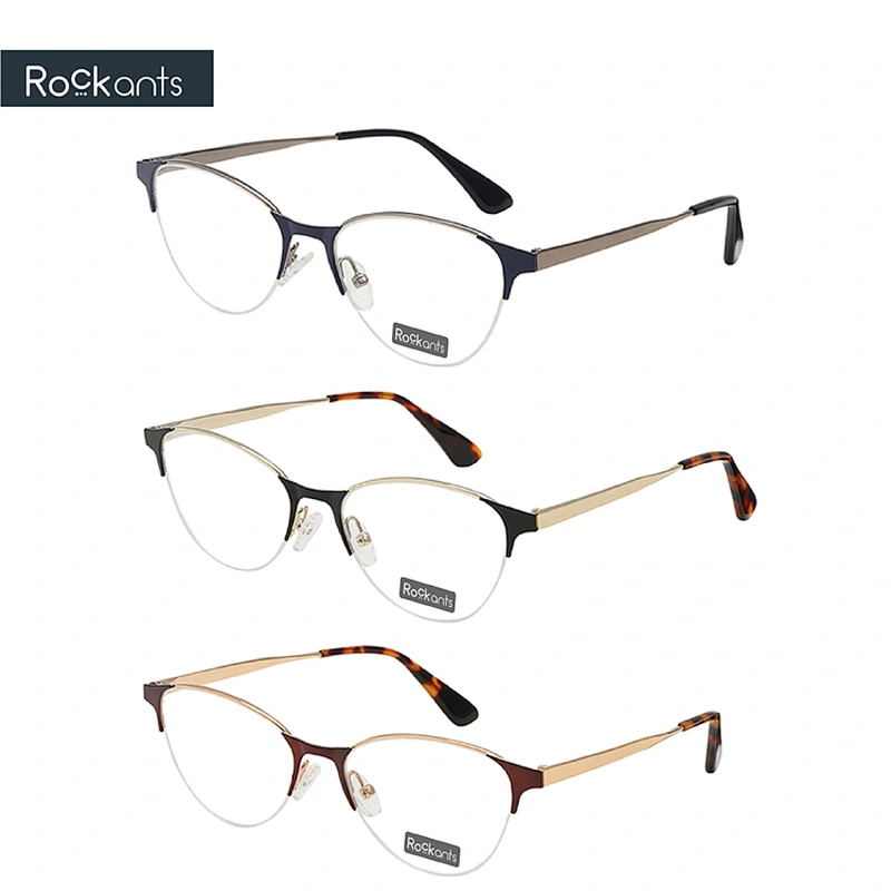 fashion cat eye half rim women metal optical two color eyeglasses frames