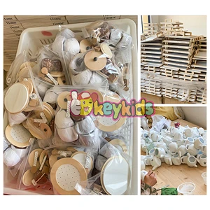 Most popular children afternoon wooden toy tea cup set with tray W10B318