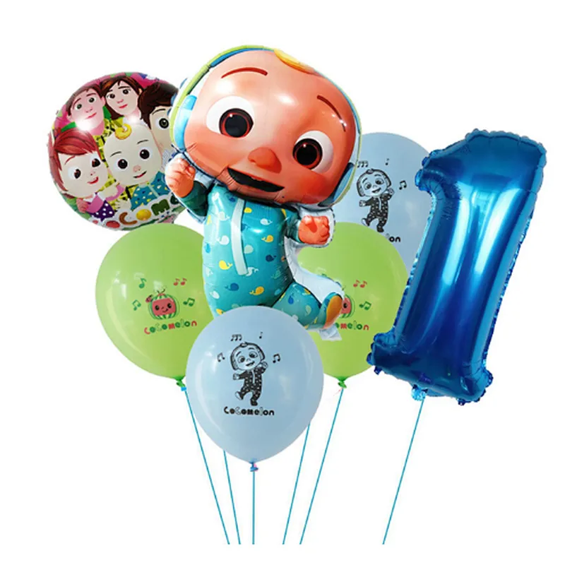 7Pcs Cocomelon Latex Balloon Foil Number Ballon Baby Shower Birthday Party Decoration Kids Early Education Cartoon Gift Supplies