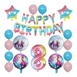 Elsa Disney Frozen Princess Blue Balloon Set Happy Birthday Letter Banner Number Foil Balloon And Latex Balloon Aluminum Film Globos For Children Birthday Party Decorations