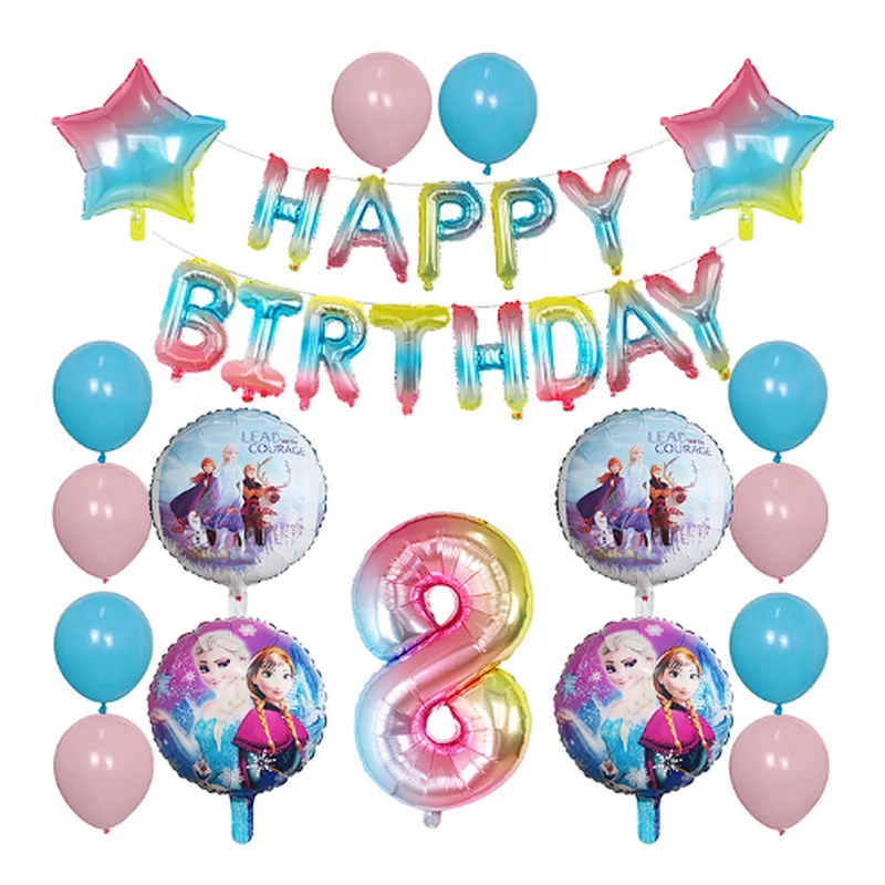 Elsa Disney Frozen Princess Blue Balloon Set Happy Birthday Letter Banner Number Foil Balloon And Latex Balloon Aluminum Film Globos For Children Birthday Party Decorations
