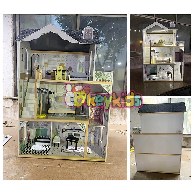 New arrived big surprise wooden doll house for children W06A400