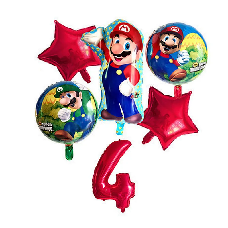 6pcs Super Mario Balloon Latex Mario Bros Balloons For 1 2 3 4 5 6 Birthday Party Decor Baby Shower Lugis Mario Ballons Kids Toy