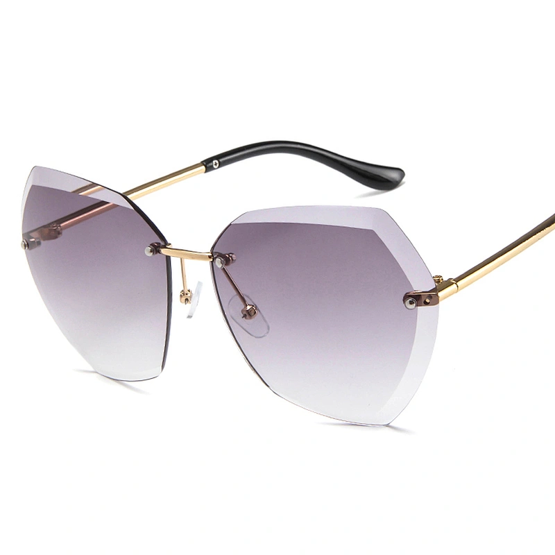 2021 Gold Metal Women Retro Hotsale Frameless Rimless Square Oversized Sunglasses