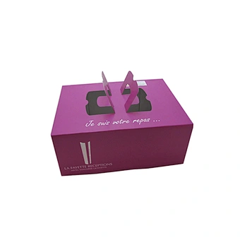 Customized elegant purple cake box packaging with handle