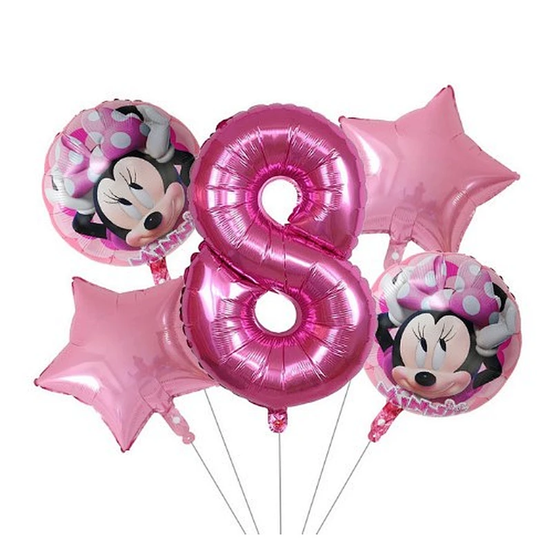 5pcs 18inch Mickey Minnie Foil Balloons Set Pink Gold 30inch Number Globos Baby Shower Kids Happy Birthday Party Decoration Toys