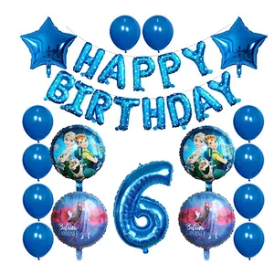Elsa Disney Frozen Princess Blue Balloon Set Happy Birthday Letter Banner Number Foil Balloon And Latex Balloon Aluminum Film Globos For Children Birthday Party Decorations