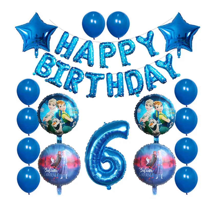 Elsa Disney Frozen Princess Blue Balloon Set Happy Birthday Letter Banner Number Foil Balloon And Latex Balloon Aluminum Film Globos For Children Birthday Party Decorations