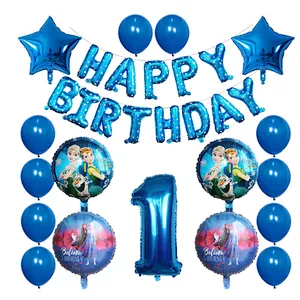 Elsa Disney Frozen Princess Blue Balloon Set Happy Birthday Letter Banner Number Foil Balloon And Latex Balloon Aluminum Film Globos For Children Birthday Party Decorations